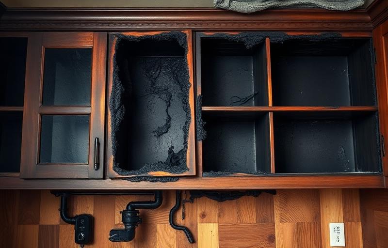 Real fire damage restoration work in Oklahoma kitchen